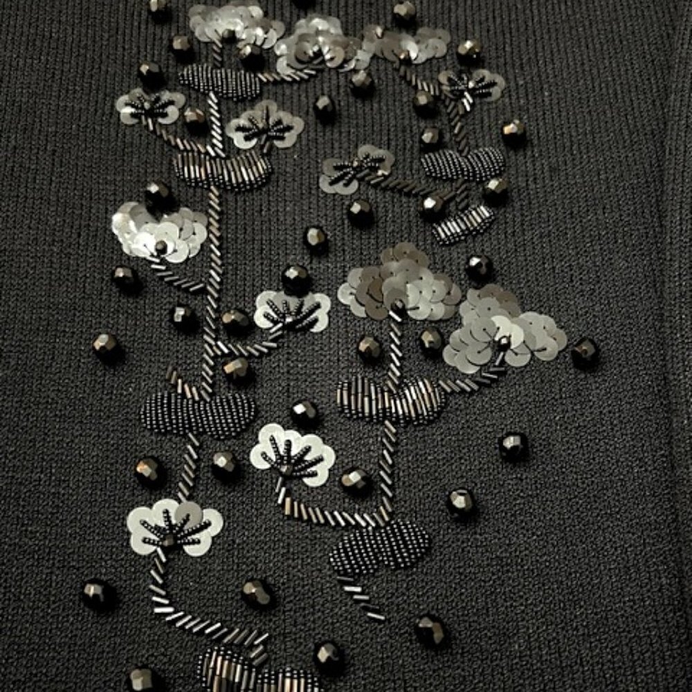 Vintage Frances Brewster Dress Black Beaded Wool Blend Long Sleeve - Picture 4 of 5